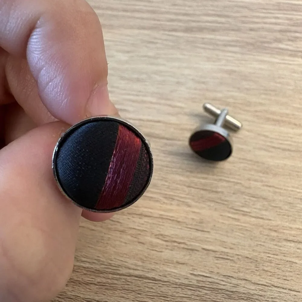 Vintage Black Red Round Cufflinks Retro Mod Mid Century Men’s Accessories